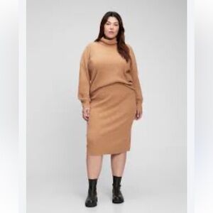 GAP Sweater Set Camel Turtleneck and Knit Skirt Size XXL Ribbed Textured